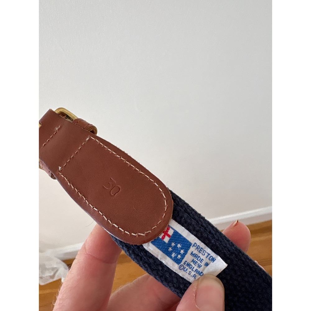 Preston New England Lobster Surcingle Belt Navy Blue Leather Brass Mens 30 USA
